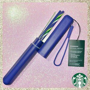 💜 ♻️ 2025 Starbucks Purple/Blue Recycled Straw 4 Piece Set NWT